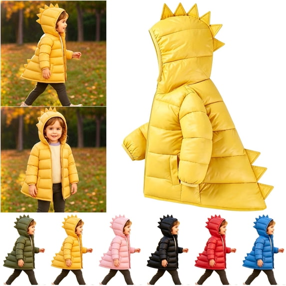 lcziwo Girls Cute 3D Dinosaur Hooded Puffer Jacket Outdoor Waterproof Padded Outerwear Warm Winter Down Coat