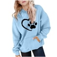 thumbnail image 1 of lcziwo Girls Cute Hoodies Oversized Paw Print Graphic Crew Neck Hooded Sweatshirts with Pockets Daliy Long Sleeve Hoodie 2026 Blue,11-12 Years, 1 of 8