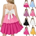 thumbnail image 1 of lcziwo Girls' Dress Tie Back Spaghetti Straps Square Neck Midi Dresses Elegant A-line Party Dress Pink 120, 1 of 10