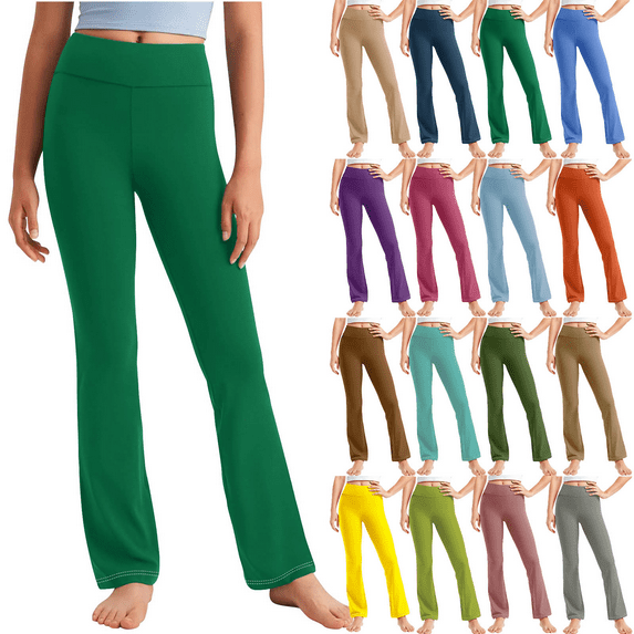 lcziwo Girls High Waisted Flare Pants Kids Bootcut Leggings Full Length Bell Bottoms Solid Color Casual Workout Legging Pant Green 8 Years Sales Prime