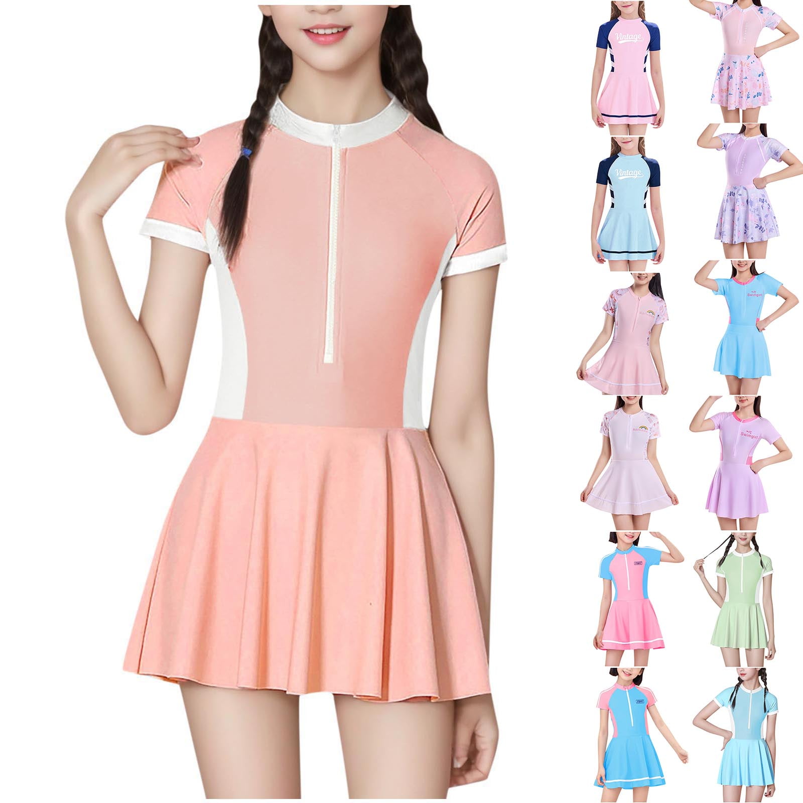 FEOYA Womens One Piece Rash Guard Swimsuit Short Sleeve Zip Front Swimdress Athletic Bathing Suit Ladies Modest Swimskirt Beach Summer Beachwear Poolwear Built-in Shorts Bra L - View #6