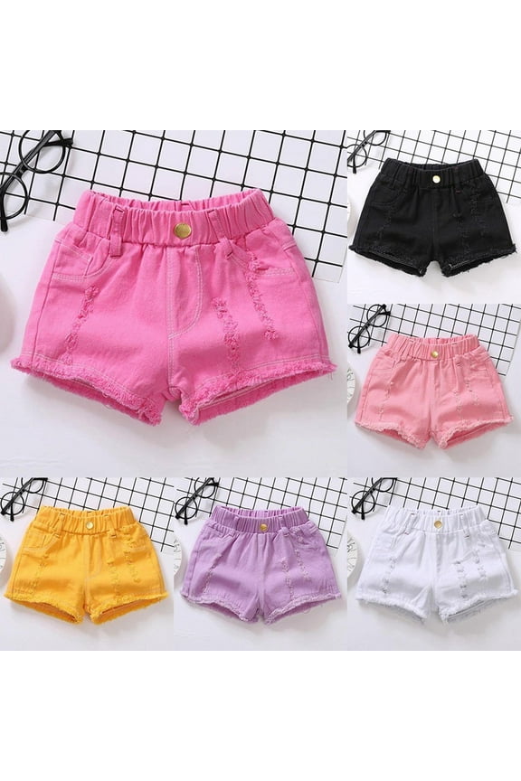 lcziwo Girls Ripped Denim Shorts Little Kids Frayed Raw Hem Jeans Stretch Short Pants with Pockets Purple 15 Years