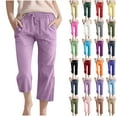 thumbnail image 1 of lcziwo Girls Summer Cotton Linen Casual Capris Drawstring Elastic Waist Straight Leg Cropped Trousers Vacation Comfy Beach Capri Pants Gray 140 Prime Sales Today Clearance, 1 of 6