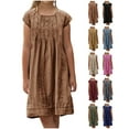 thumbnail image 1 of lcziwo Girls Summer Cotton Linen Dress Cap Sleeve Pleated Front Tshirt Dresses Flowy Boho Sundresses Beach Wear Black Gifts for Mom, 1 of 7