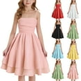 thumbnail image 1 of lcziwo Girls Summer Dresses Spaghetti Strap Ruched A Line Dresses Flowy Tiered Casual Beach Midi Sundress White 9-10 Years, 1 of 8