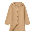 thumbnail image 1 of lcziwo Girls Trench Coat Kids Cute Button Down Mid Length Hooded Overcoat with Pockets Casual Long Sleeve Warm Outerwear Khaki,4-5 Years, 1 of 10
