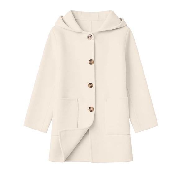 lcziwo Girls Trench Coats Winter Kids Cute Button Down Mid Length Hooded Overcoat with Pockets Casual Long Sleeve Outerwear Beige,10-11Years