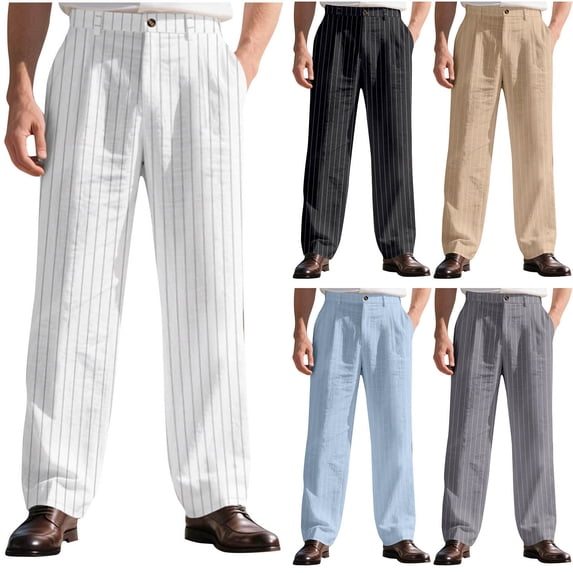 lcziwo Golf Pants Men with Pockets Linen Lightweight Striped Formal Pants Formal Pants Work Office Flat Front Suit Pant Gray XXXL