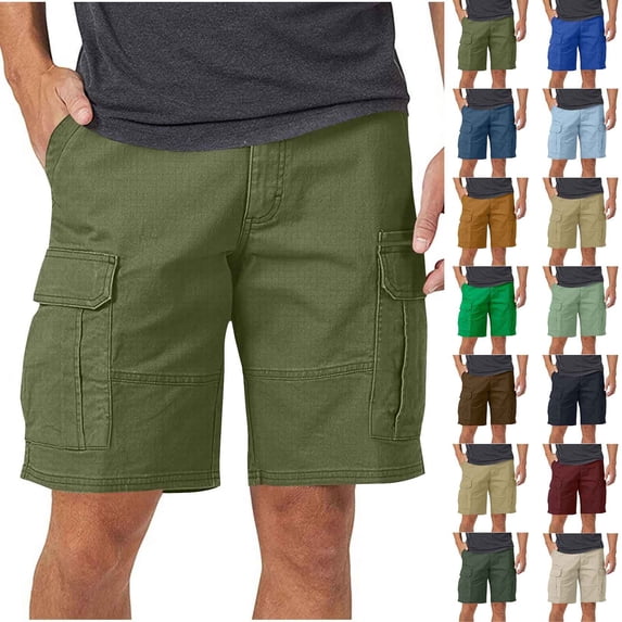lcziwo Gym Shorts Men with Pockets Knee Length Holiday Beach Shorts Hiking Fishing Outdoor Solid Color Work Shorts Blue L