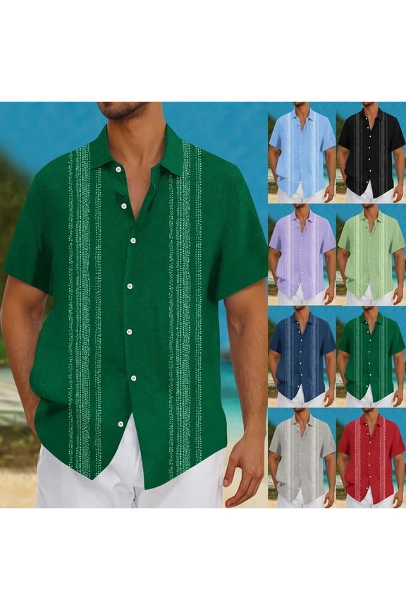 Hawaiian Shirts for Men Linen Floral Print Tropical Summer Blouse Big and Tall Casual Comfortable Vacation Lapel Tee Red XXXL
