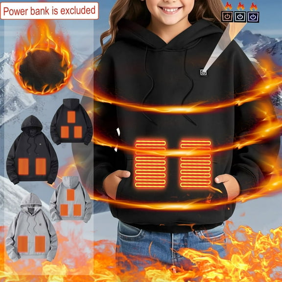 lcziwo Heated Hoodie for Kids without Battery Pack Electric Heating Sweatshirt Winter Thermal Pullover Hoodies Black 160