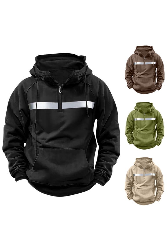 Hi Vis Hoodie for Men Long Sleeve Fleece Lined Pullover Sweatshirts Reflective Stripe High Visibility Safety Tops Construction Workwear, Green, L