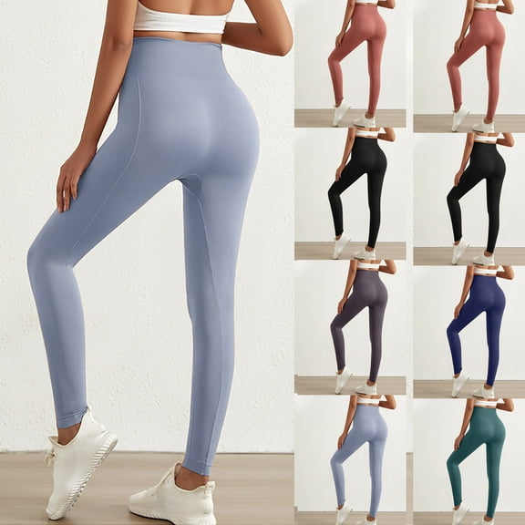 lcziwo High Waisted Leggings for Women Compression Workout Athletic Yoga Pants Solid Color Casual Tummy Control Butt Lifting Tight Leggings Light Blue M,