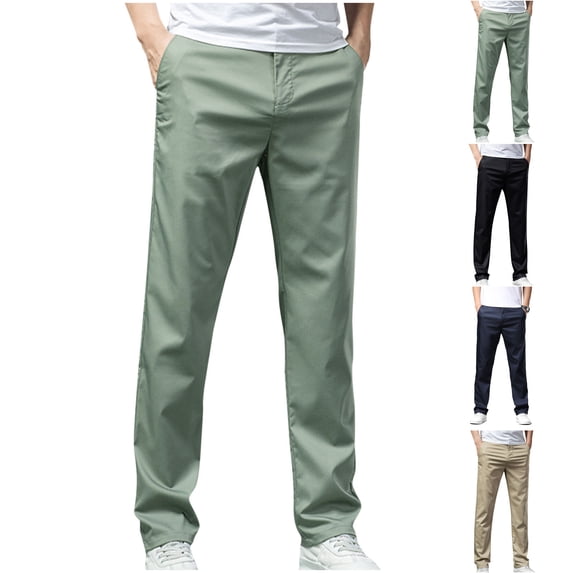 lcziwo Hiking Pants Men Straight Leg Zipper Fly Formal Pants Solid Color Lightweight Comfortable Slacks with Pockets Khaki M
