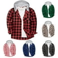 thumbnail image 1 of lcziwo Holiday Deals Men's Hooded Shirts Jackets Flannel Long Sleeve Casual Buffalo Plaid Button Down Shirt with Pockets 2024 Winter Outerwear,Gray,XXL, 1 of 1