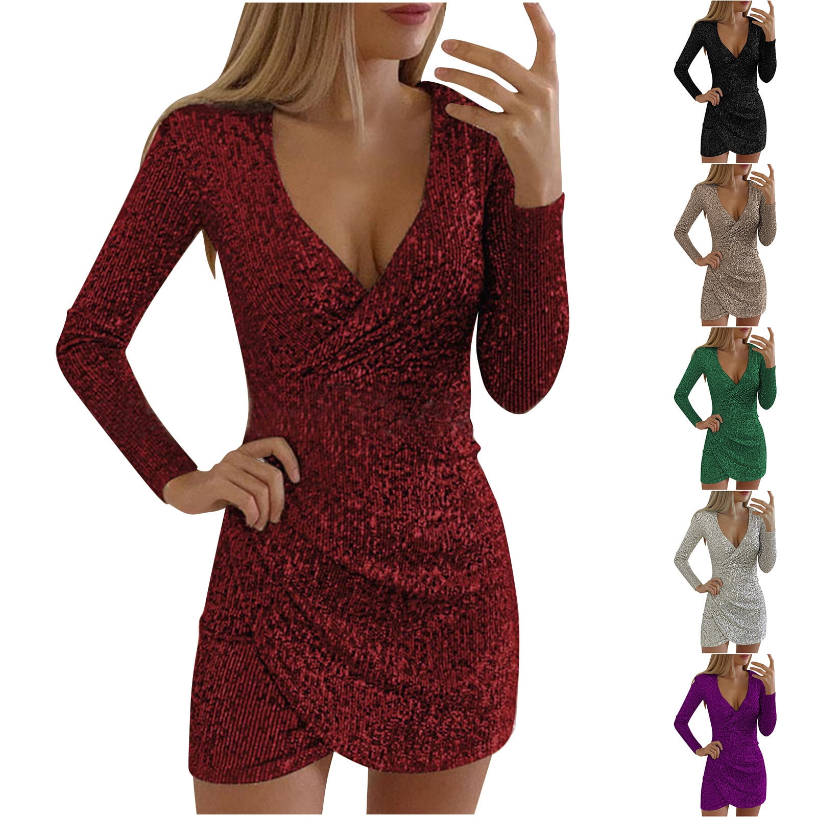 Rainbow Glitter Sequin Print V-Neck Short Sleeve Midi Dress main image 0