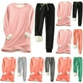 thumbnail image 1 of lcziwo Holiday Sales Womens Warm Padded Sets Long Sleeve Sweatshirts with Elastic Waist Drawstring Pants 2pc Suits Winter Plus Size Fleece Lined Thicken Warm Loungewear,Orange,XL, 1 of 3