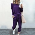 thumbnail image 1 of lcziwo Jogging Suits for Women 2 Piece Set Workout Drawstring Track Pant with Pockets Solid Color Crewneck Sweatshirt Pants Set 2025 Purple 2XL, 1 of 5