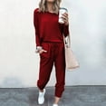 thumbnail image 1 of lcziwo Jogging Suits for Women 2 Piece Set Workout Drawstring Track Pant with Pockets Solid Color Crewneck Sweatshirt Pants Set 2025 Wine S, 1 of 5
