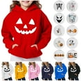 thumbnail image 1 of lcziwo Kids Halloween Sweatshirt Funny Graphic Hoodies Long Sleeve Boys Girls Fleece Pullover Tops Spooky Season Sweatshirts Yellow 150, 1 of 5
