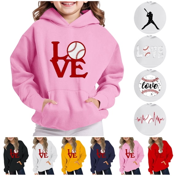 lcziwo Kids Hoodies Baseball Graphic Hooded Sweatshirt Game Day Pullover Hoodie for Boys and Girls Gray 140