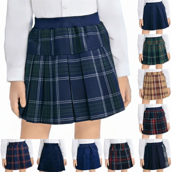 lcziwo Kids Pleated Ruffle Mini Skirts Club Y2k A-line Skater Skirt Casual School Uniform for Girls Navy