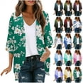thumbnail image 1 of lcziwo Ladies Plus Size Summer Work Clothes Kimono 2025 Floral Print Puff Sleeve Cardigans Loose Cover Up Chiffon Cardigan Casual Blouse Tops Purple XXXXL, 1 of 6