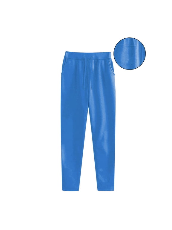 Light Blue Jogger Sweatpants Women Straight Leg Fleece Sweatpant Drawstring Running Fitness Sports Pants with 3 Pockets XL