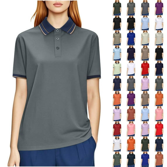 lcziwo Lightening Sale Plus Size Polos Shirts for Men/Women Solid Color Button Down Lapel Business Casual Outfits Unisex Quick Dry Short Sleeve Golf Shirts Workwear Gifts Dark Gray M