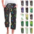 thumbnail image 1 of lcziwo Lightening Sale, Womens St Patricks Day Capris Pants High Waist Drawstring Comfy Cotton Linen Cropped Trousers Summer Lightweight Vacation Beach Capri Pant with Pockets Green XXL, 1 of 6
