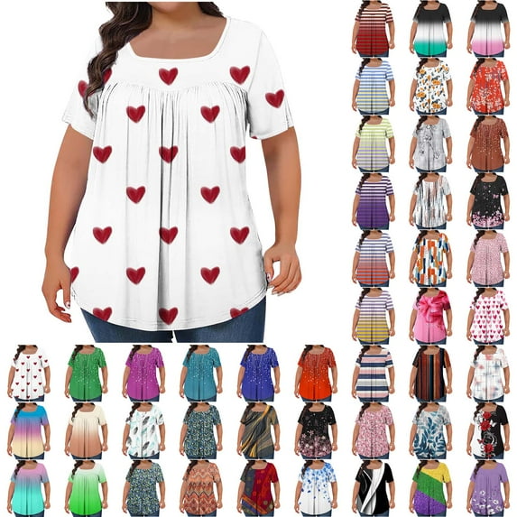 lcziwo Lightning Sale, Oversized Maternity Shirts for Women Casual Loose Front Pleated Square Neck Tops 2025 Summer Short Sleeve Blouses Fashion Print Tees Shirt Brown XXXL