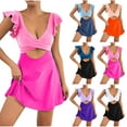 thumbnail image 1 of lcziwo Lightning Sale Women's One Piece Swimsuit Casual Ruffle Cutout Swimdress Tummy Control V Neck Wrap Swimwear Summer Vacation Outfits Mint Green XXL, 1 of 6