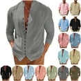 thumbnail image 1 of lcziwo Lightning Sales Today Cotton Linen Hippie Shirt for Men Long Sleeve Casual Beach Tops Loose Fit Banded Collar Button Blouses 2025 Vacation Outfits, 1 of 5