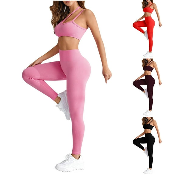 lcziwo Lightning Sales of Today, Workout Sets for Women Seamless High Waist Scrunch Butt Lifting Leggings and Sports Bras Solid Casual 2 Piece Outfits Black S