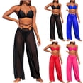 thumbnail image 1 of lcziwo Lightning Sales Women's 2025 Solid Color Bikini 3 Piece Beach Outfits Casual Halter Neck Bras and Split Mesh Pants with Bottom Shorts Swim Suit Black XL, 1 of 7