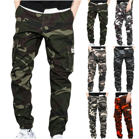 lcziwo Limited Time Deal Men's Outdoor Cargo Pants Lightweight Casual Work Pants Baggy Camouflage Combat Trousers with Pockets,Green,XL