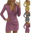 thumbnail image 1 of lcziwo Limited Time Deal Women's Sequin Dress Wrap V Neck Ruched Bodycon Spaghetti Straps Party Night Club Dresses Women's Formal Dress,Hot Pink,XXXL, 1 of 7