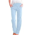 thumbnail image 1 of lcziwo Linen Drawstring Pants Pants Women Casual Summer 2025 Trousers High Elastic Waist Trouser Straight Leg Lounge Pant with Pockets Light Blue,M, 1 of 6