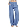 thumbnail image 1 of lcziwo Linen Pants for Women Jogger High Elastic Waist Drawstring Trousers Wide Leg Pockets Lounge Summer 2025 Pant Light Blue,L, 1 of 5