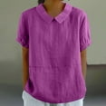 thumbnail image 1 of lcziwo Linen Tops for Women Dressy Casual Summer 2025 Short Sleeve Shirts Solid Color Crewneck Collared Blouses Loose Fit Soft Basic Tunic Tees Hot Pink,S, 1 of 6