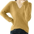 thumbnail image 1 of lcziwo Long Sleeve Merino Wool Sweater Women Warm V Neck Solid Color Knitted Sweaters Fall Winter Soft Causal Undershirts Yellow,S, 1 of 8