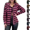 thumbnail image 1 of lcziwo Long Sleeve Plaid Shirts for Women Fall Fashion Shacket Jackets Casual Collar Button Down Blouse Going Out Tops Red L, Mothers Day Gifts, 1 of 7