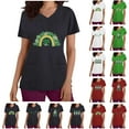 thumbnail image 1 of lcziwo Lucky Clover Rainbow Shirts for Women 2025 St Patrick's Day Short Sleeve Irish Shirts Loose Fit V-Neck Scrubs Tops with Pockets White M Lightning Sale, 1 of 7