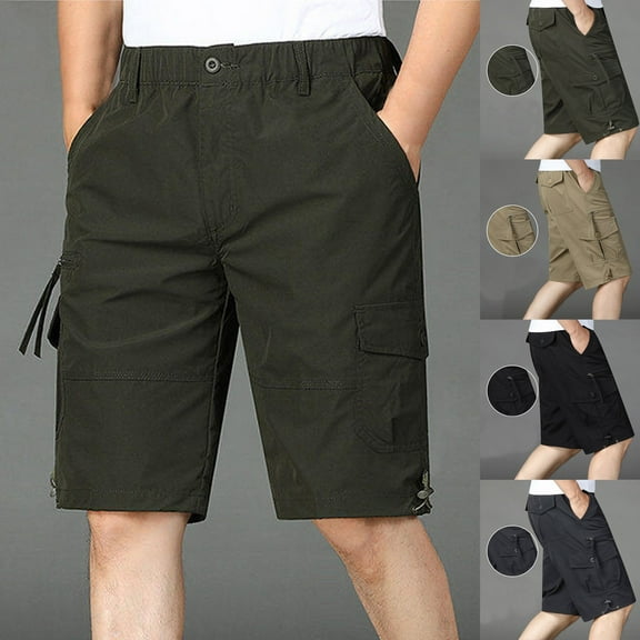 lcziwo Man Cropped Pants Multiple Pockets Solid Color Summer Casual Chino Shorts Camping Fishing Work Shorts Black M
