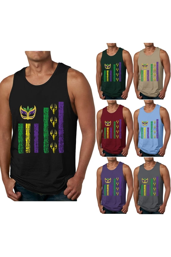 Mardi Gras Outfit for Men Big and Tall Tank Tops Fashion USA Flag Graphic Print Undershirts Summer Casual Sleeveless Workout T-Shirt Purple XXXXL