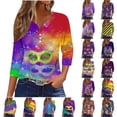 thumbnail image 1 of lcziwo Mardi Gras Shirts for Women 2025 Carnival Costumes Dressy Button Henley Tops Casual V Neck 3/4 Sleeve Parade Blouse Purple M Lightning Sales of Today, 1 of 6