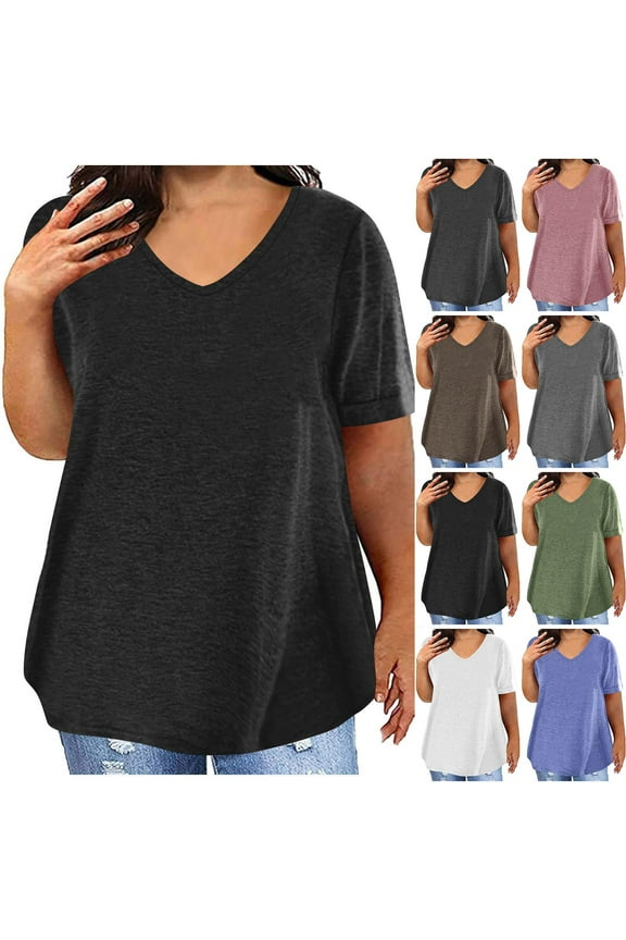 Maternity Tops for Women Loose Plus Size Short Sleeve Shirts Solid Casual V Neck Cotton Basic Tees Shirt Oversized Pullover Blouses Army Green 3XL Lightening Sale