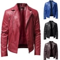 thumbnail image 1 of lcziwo Men Faux Leather Zip Up Jacket Stand Collar Leather Motorcycle Jacket Lightweight Bomber Outwear PU Coat with Pockets Holiday Deals,Brown,L, 1 of 7
