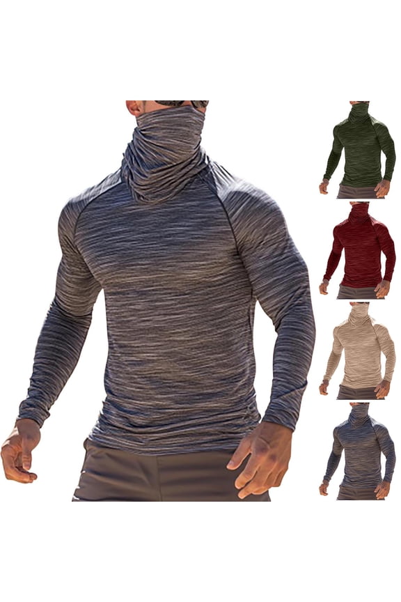 Men Hooded Sweatshirt Quick Dry Fishing T-Shirt Print Sun Protection Hiking Surfing Long Sleeve Blouse with Mask Khaki M