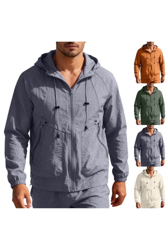 Men Hoodies UV Sun Protection Long Sleeve Plus Size Blouse Solid Color Lightweight Full Zip Rash Guard Going Out Tops M Nylon,Spandex